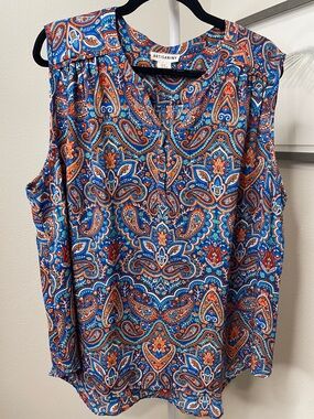 🎯Artisan Ny Blue and Orange Paisley Sleeveless Blouse